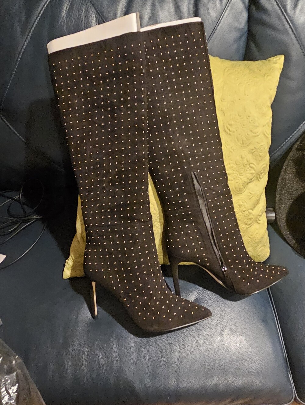 Guess Black Studded Knee-High Stiletto Boots